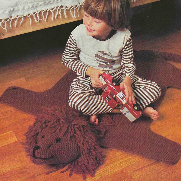 CROCHET PATTERN Lion Rug Gift for Child Furry Floppy Jungle Rug for Kids Room Vintage 80s Safari Decor for Toddler Amigurumi