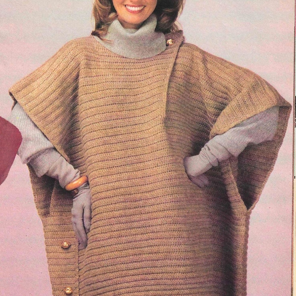 CROCHET PATTERN Vintage Bulky Poncho for Her Loose Fit Cape Quick and Easy Beginner Pattern