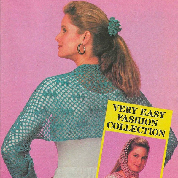 CROCHET PATTERN Green Bolero with Matching Hair Clip Easy Clothing Pattern for Women's Clothes