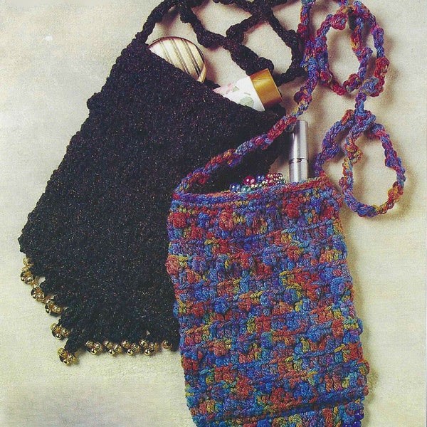 Hippie Tote Bag 2 Crochet Patterns Handbags with Beads Gift for Her Boho Style Vintage 90s Ladies Purse with Handles