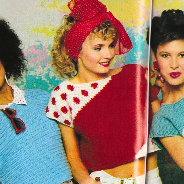 CROCHET PATTERN Women's Tops 3 Styles of Shirts for Women Vintage 90s Stripes and Polka Dots Clothing