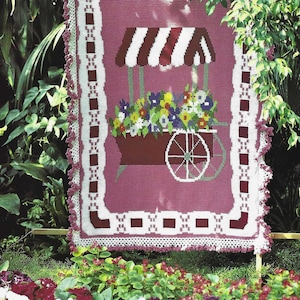 Blumen Warenkorb Tunesische Häkelmuster Decke Handgefertigte Afghan Decke mit Gerüschter Umrandung