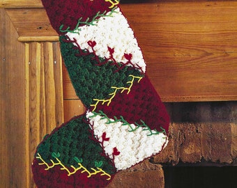 Christmas Stocking CROCHET PATTERN Xmas Fireplace Decor Quick and Easy Patchwork Design