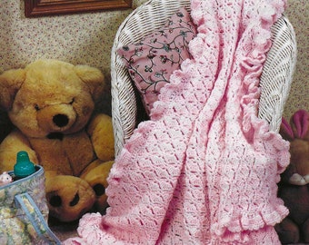 Ruffly Crochet Baby Blanket PATTERN: Quick Pink Afghan (PDF Pattern)