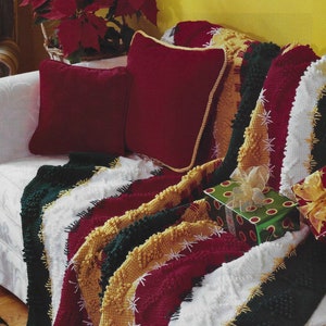 CROCHET PATTERN Christmas Afghan Beautiful Xmas Throw Festive  Holiday Blanket Vintage 90s Gift for Christmas Green Red White Yellow Color