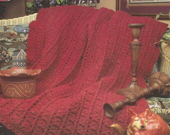 CROCHET PATTERN Red Shell Afghan Home Decor One Color Blanket Thick Heavy Throw Vintage 1990 Quick and Easy Afghan