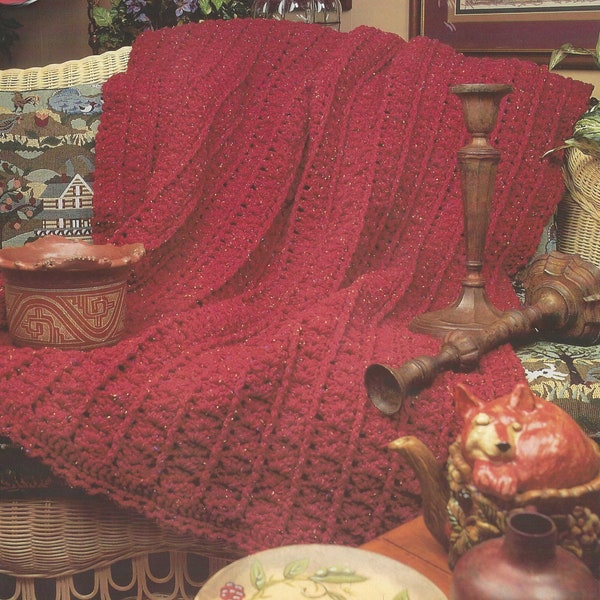 CROCHET PATTERN Red Shell Afghan Home Decor One Color Blanket Thick Heavy Throw Vintage 1990 Quick and Easy Afghan