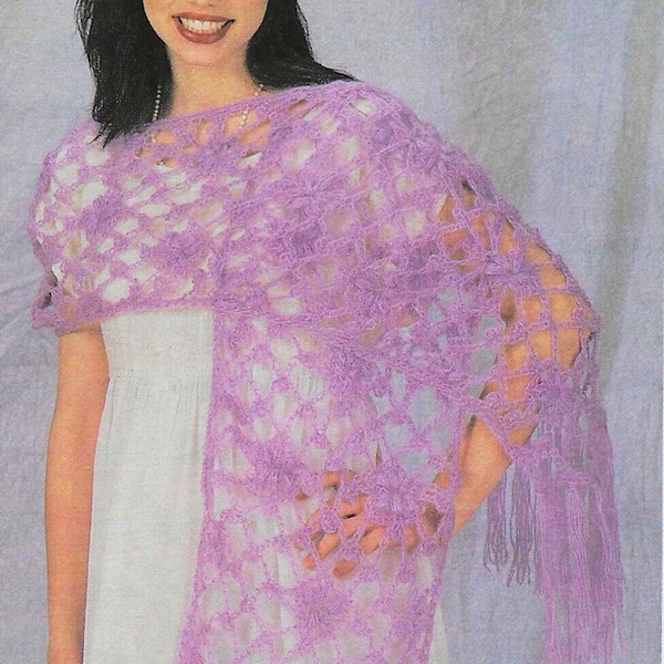 CROCHET PATTERN Vintage 1990s Mohair Flower Shawl Quick and Easy Crochet Pattern Gift for Her Pink Evening Wrap