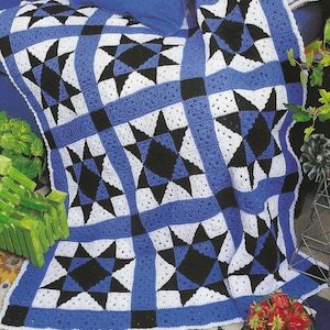 Blaue Sterne Decke häkeln Muster Afghan jede Größe Motiv Muster werfen
