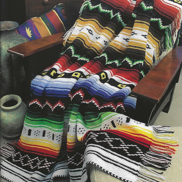 CROCHET PATTERN Southwestern Blanket Colorful Indian Throw Aztec Afghan