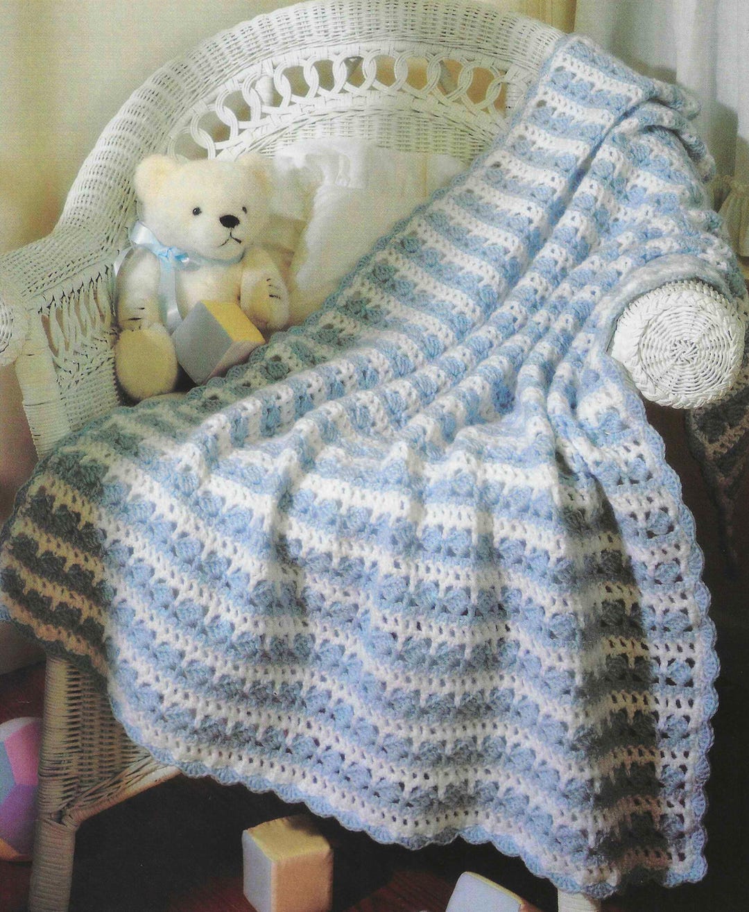 Vintage Shell Stitch Baby Blanket Crochet PATTERN Quick DIY Baby Shower ...