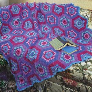 CROCHET PATTERN Blanket Granny Square Afghan Colorful Throw Blanket Beginner Crochet Unique Granny Square Hex Pattern
