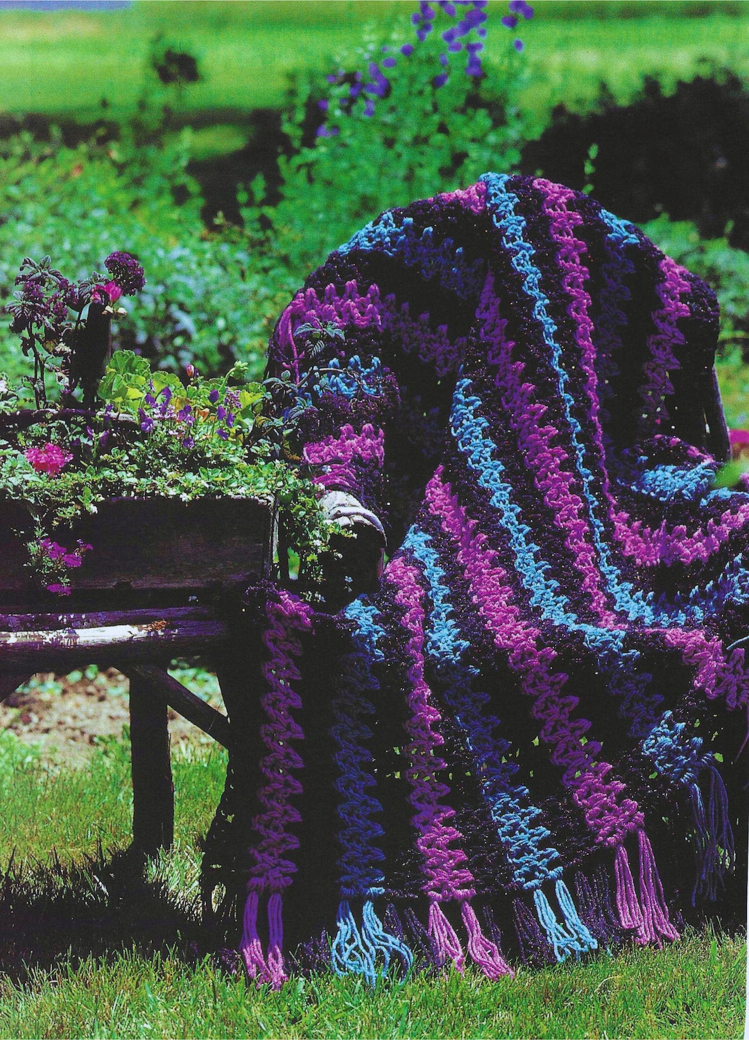 Quick Striped Crochet Blanket PATTERN: Vintage Afghan With Tassels