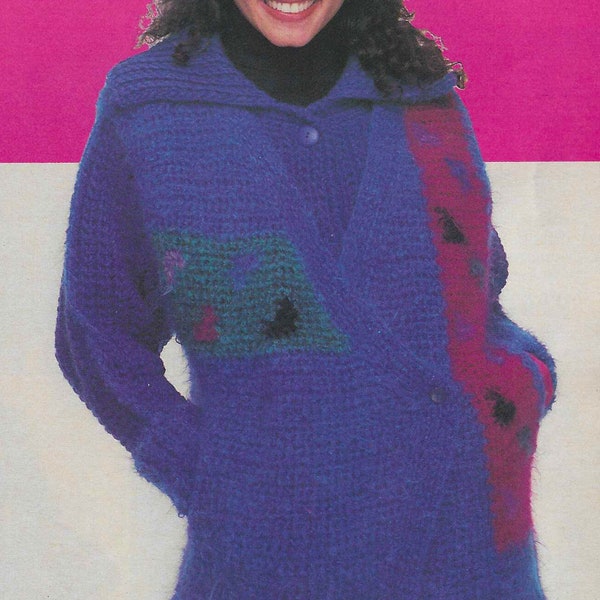 Vest over Jacket CROCHET PATTERN Mohair Yarn Sweater Royal Blue Sweater Vest Vintage 90s Button Down Sweater Gift for Her