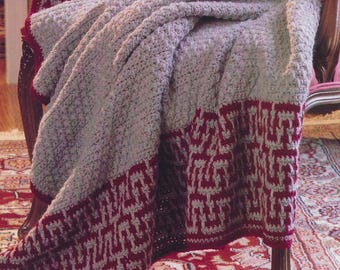 Greek Keys CROCHET PATTERN Mosaic Stitch Afghan Gray Red Manly Blanket for Him