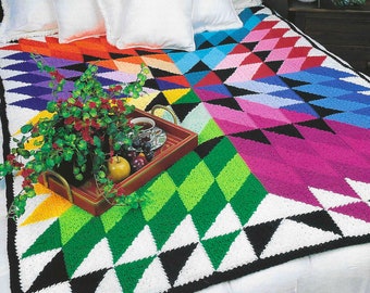 CROCHET PATTERN 90's Blanket Geometric Pattern Throw Points of Light Quilt Look Afghan