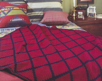 Red Lattice Crochet Afghan PATTERN: Checkered Throw (PDF Pattern)
