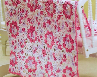 Vintage Crochet Baby Blanket PATTERN: Pink Floral Heirloom (PDF Download)