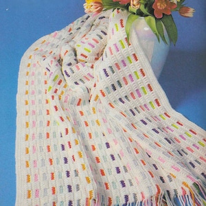 Vintage 80s Rainbow Afghan Crochet PATTERN with Fringe (Digital Download)