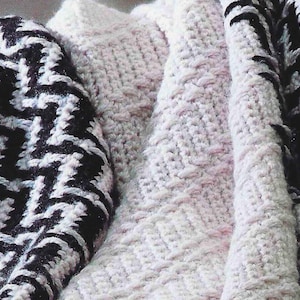 Patrón de manta afgana de crochet con mosaico: Manta en zigzag con rayas de cebra (patrón PDF)