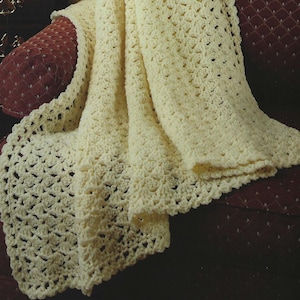 Virkad filt med spetsmönster i vintagestil, enkelt nybörjarmönster med två stygn av afghanskt motiv (digital nedladdning)