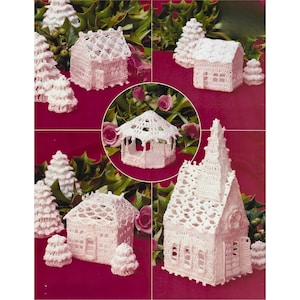 Christmas Decorations for the Home CROCHET PATTERN Christmas Village with Church Houses Gazebo and Trees Cotton Thread Christmas Town