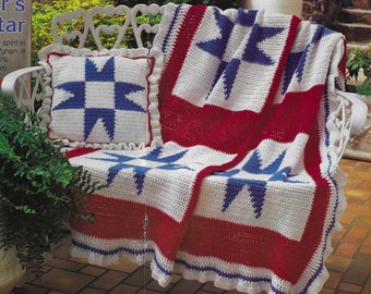 Patriotic Star Crochet Afghan PATTERN: Vintage 90s Quilt Look (PDF Download)