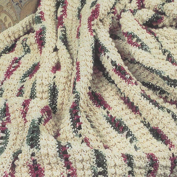 Victorian Christmas Blanket Crochet Pattern Vintage 1990 Striped Throw Easy to Make PDF Instant Digital Download for Holidays