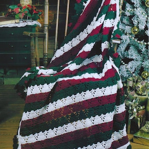 CROCHET PATTERN Blanket Christmas Colors with Leaves and Berries Afghan for Holiday