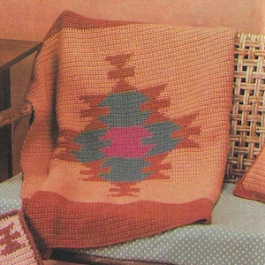 Vintage Southwestern Crochet PATTERN Bundle: Afghan, Pillow, Tote, Rug (Digital Download)