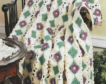 ヴィンテージクロッシェパターン：ブルーバイオレットフラワーガーデン