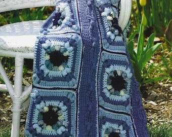 PATROON Vintage blauw gehaakt dekentje Bloemen Grandma Square Afghan (pdf-patroon)