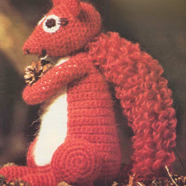 Squirrel Amigurumi Crochet Pattern Vintage 80s Woodland Creature Plush Chipmunk Toy