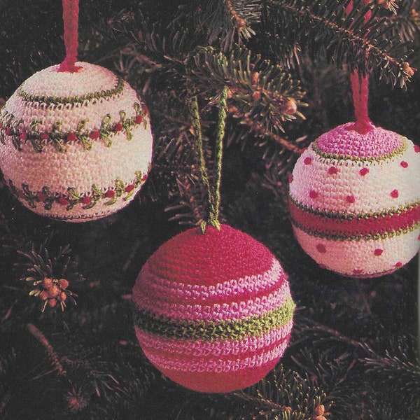 Christmas Ornaments CROCHET PATTERN Colorful Vintage Tree Decorations Quick and Easy