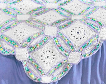 Vintage Double Wedding Ring Crochet PATTERN Afghan, Anniversary Gift Blanket, Advanced Crochet (PDF)