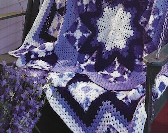 CROCHET PATTERN Blue Star Afghan Vintage Granny Square Blanket Easy Stitches Quilt Look Throw Square 60 x 60 Instant Download