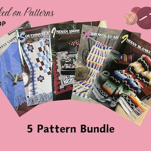 CROCHET PATTERN BUNDLE 5 Southwestern Blanket Patterns in Various Colors and Sizes Vintage Afghan Lot of Patterns