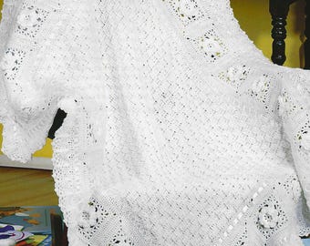 Heirloom Baby Blanket Crochet PATTERN | Vintage Roses, Ribbon Accents, Christening Gift (PDF)