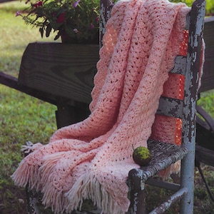 CROCHET PATTERN Blanket Rippling Shells One Color Afghan Vintage 90s Blanket Housewarming or Baby Shower Gift Any Size Wavy Ripple Throw