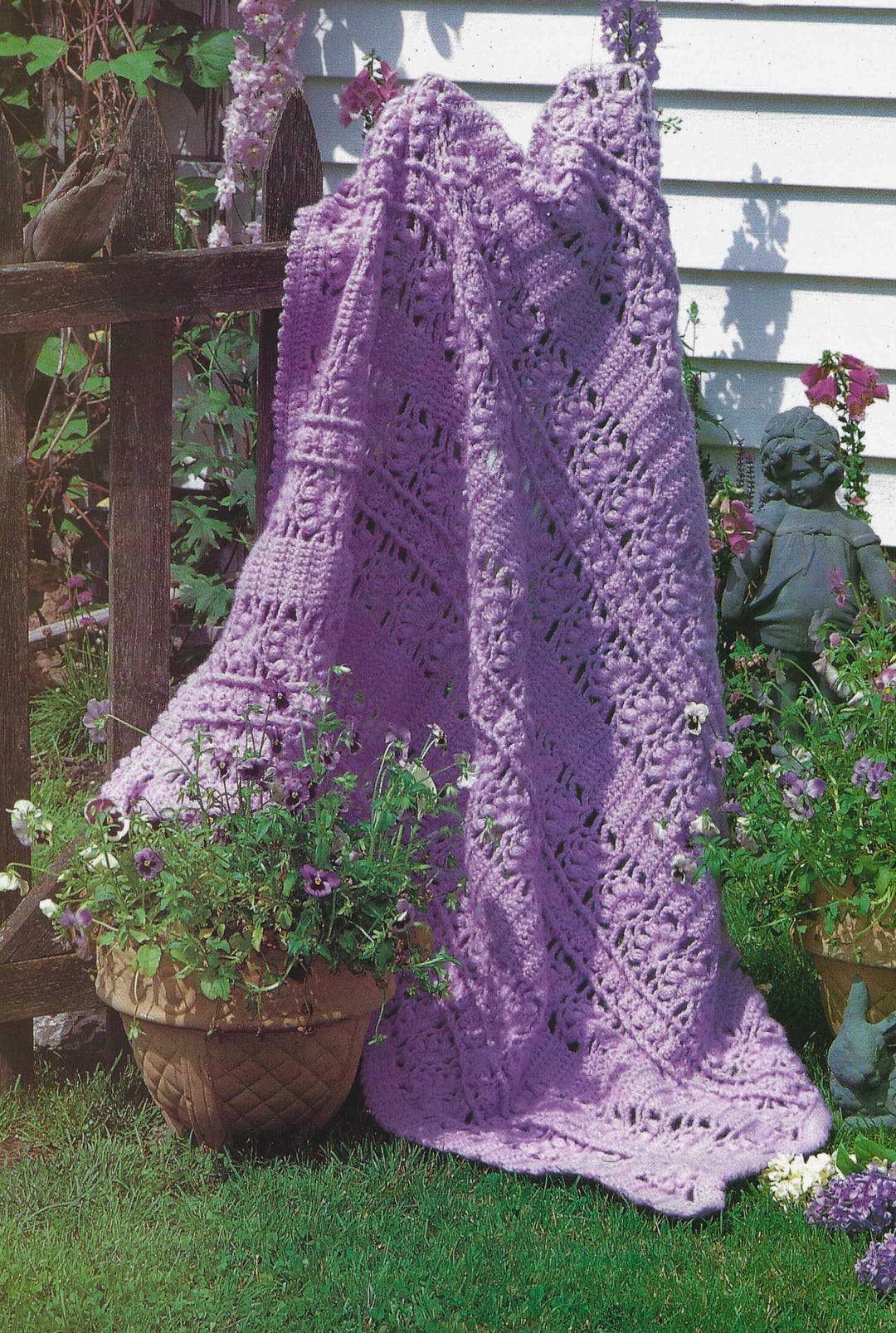 White Pima Blanket with Lilac Crochet Trim main image 1