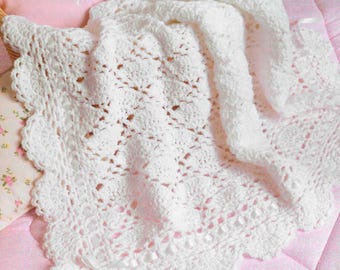Lacy Crochet Baby Blanket Pattern: Vintage Christening Afghan (PDF Pattern)