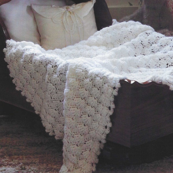 CROCHET PATTERN Baby Blanket White Shell Stitch Afghan Small Size Throw for Baby Shower Gift One Color Quick and Easy Doll Blanket Vintage