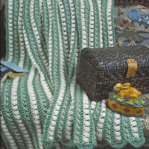 Mile a Minute CROCHET PATTERN Blanket Green White Throw Puffs Afghan Strip Look Blanket Extra Warm Throw
