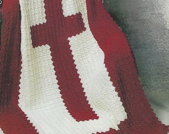 Cross Blanket Crochet Pattern Red and White Blanket Vintage 90s Holy Cross Throw for Easter and Christmas
