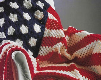 American Flag Crochet Afghan PATTERN Vintage Patriotic Throw Blanket (PDF Download)