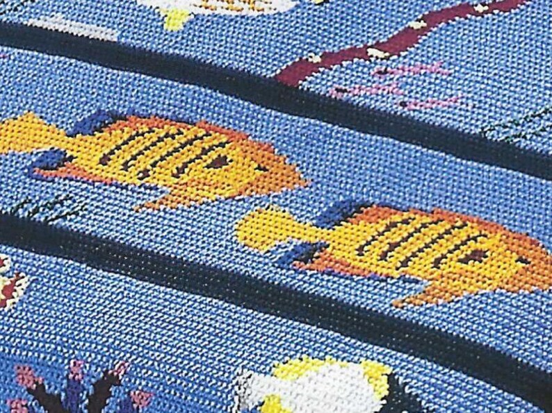 Vintage Fish Afghan Crochet PATTERN Graph Single Crochet Kids Ocean ...