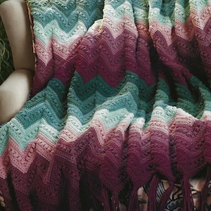 Koninklijk rimpelpatroon HAAKPATROON Afghaans met golvende strepen in smaragdgroene robijnkleuren Gehaakte deken Snelle en gemakkelijke bladerdeeg