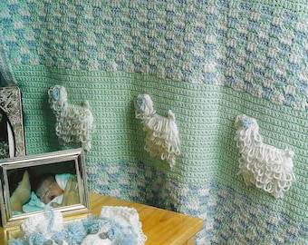 Crochet Lamb Blanket & Booties Pattern: Baby Afghan with Sheep Squares (Digital Download)
