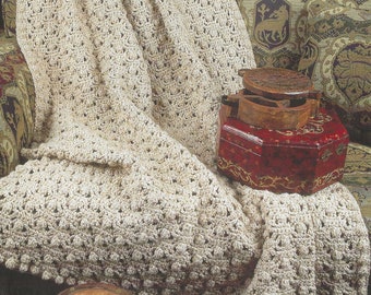 CROCHET PATTERN Cluster Afghan Homespun Blanket One Color Throw Textured Neutral Color