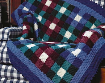 Gingham Checks CROCHET PATTERN Blanket Colorful Country Afghan Rustic Home Decor